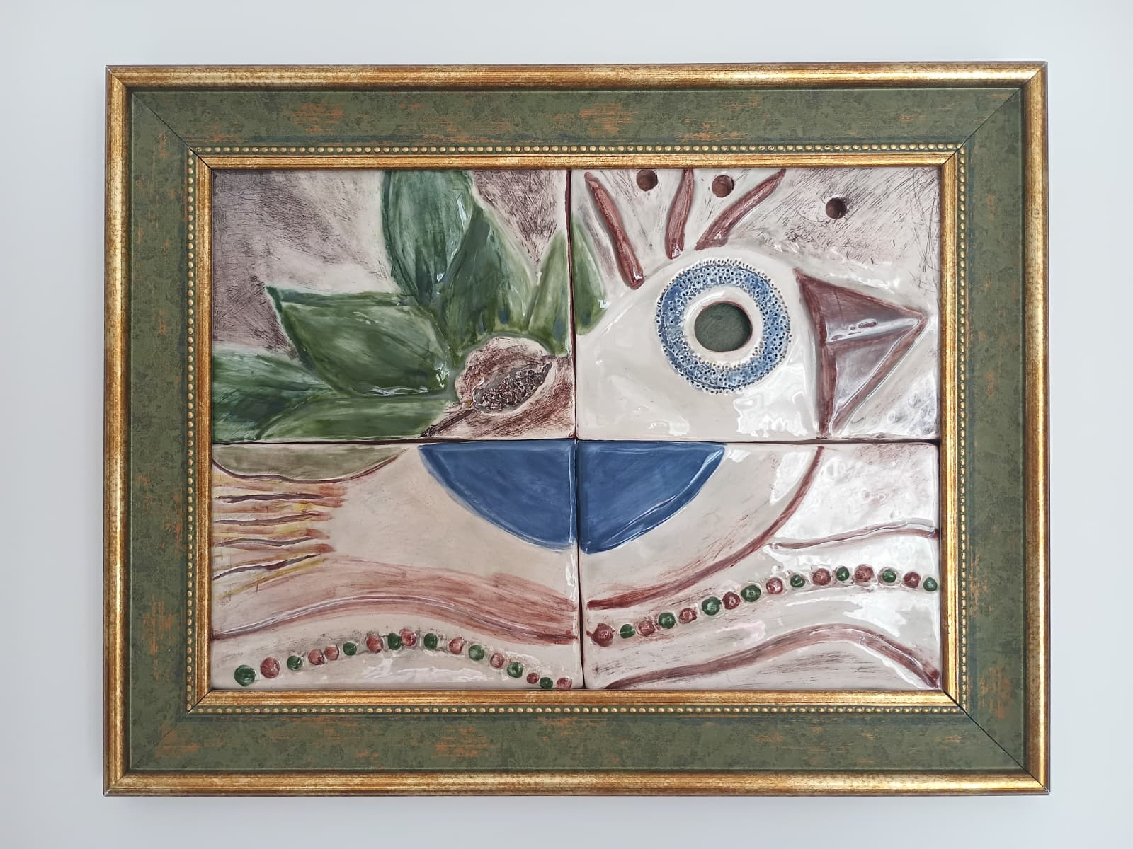 Kübist Bakış: 4 Parçalı Seramik Mozaik Tablo (Çerçeveli)